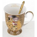 kubek z porcelany z łyżeczką złoty klimt na prezent