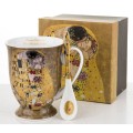 kubek z porcelany z łyżeczką złoty klimt na prezent z pudełkiem