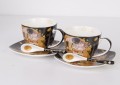 filiżanki z porcelany z łyżeczkami złoty klimt czarne