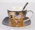 filiżanki z porcelany z łyżeczkami złoty klimt czarne