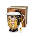 kubek z porcelany z łyżeczką czarny złoty klimt z pudełkiem