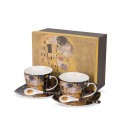 filiżanki z porcelany z łyżeczkami złoty klimt czarne