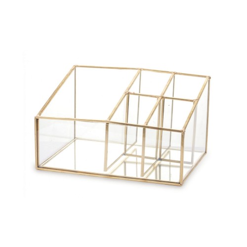 organizer szklany przezroczysty wielokomorowy, ze złotymi rantami