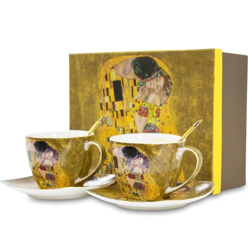 filiżanki z porcelanowa z podstawką z łyżeczką złoty w pudełku