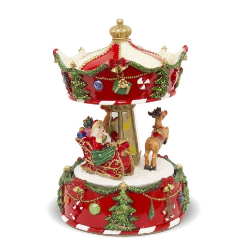 czerwona pozytywka, karuzela ze św mikołajem i reniferami