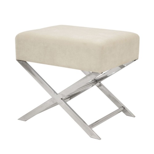 kwadratowe siedzisko beż, na srebrnych krzyżowych nogach