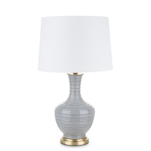 Wiosenna Okazja -20%, Lampa ceramiczna, szara, duża z abażurem