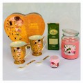 kubki z porcelany z łyżką klimt złoty na prezent z świeczką