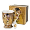 kubek z porcelany z łyżeczką złoty klimt na prezent z pudełko