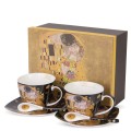 filiżanki z porcelany z łyżeczkami złoty klimt czarne