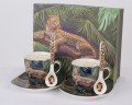filiżanka z porcelany lampart zielona espresso komplet