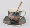 filiżanka z porcelany lampart zielona espresso komplet