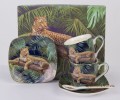 filiżanka z porcelany lampart zielona espresso komplet