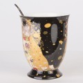 kubki z porcelany czarne złoty klimt zestaw z łyżeczką