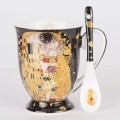kubki z porcelany czarne złoty klimt zestaw z łyżeczką