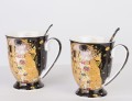 kubki z porcelany czarne złoty klimt zestaw z łyżeczką