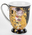 kubek z porcelany z łyżeczką czarny złoty klimt